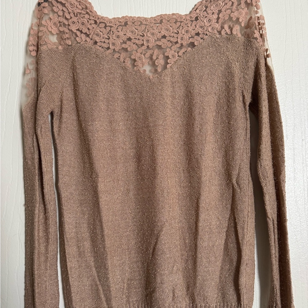 Miracle Lace-Trim Off-the-Shoulder Sweater in Mauve